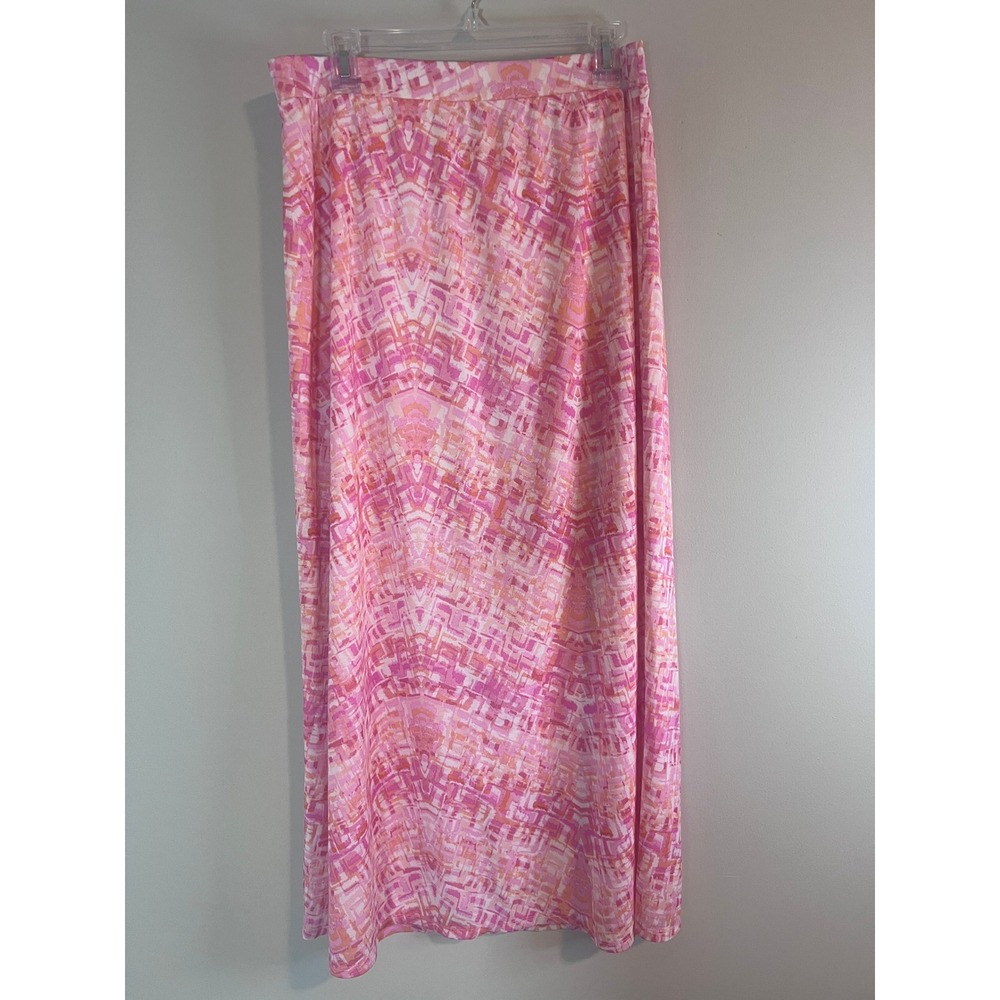 Cato Pink Orange Geometric Abstract Print Fully Lined Maxi Skirt Womens Medium